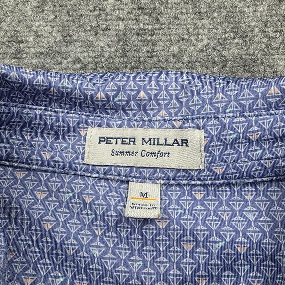 Peter Millar Shirt Mens Medium Blue Martini Glass AOP Summer Comfort Polo Golf - Picture 2 of 16